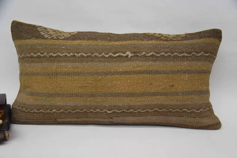 Vintage 12x24 inch Pillow, Beige Gift Striped Cushion - 1