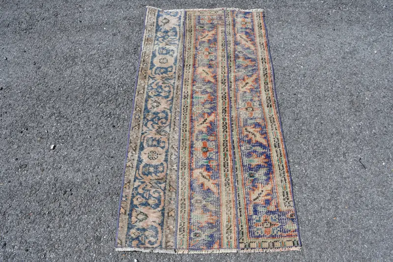 2,2x4,4 ft Teppich, kleiner türkischer Teppich, blauer Oushak-Orientalteppich - 1