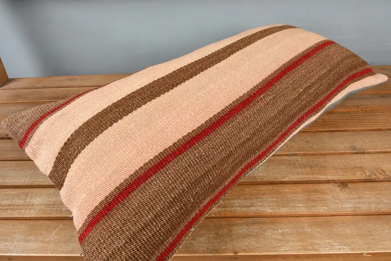 Turkish Kilim Pillow, Vintage Kilim Pillow, Pillow Cover, Handwoven Pillow Cover Cushion Case, 12x24 Beige Cushion Cover, Ethnical Kilim Rug Pillow - 2
