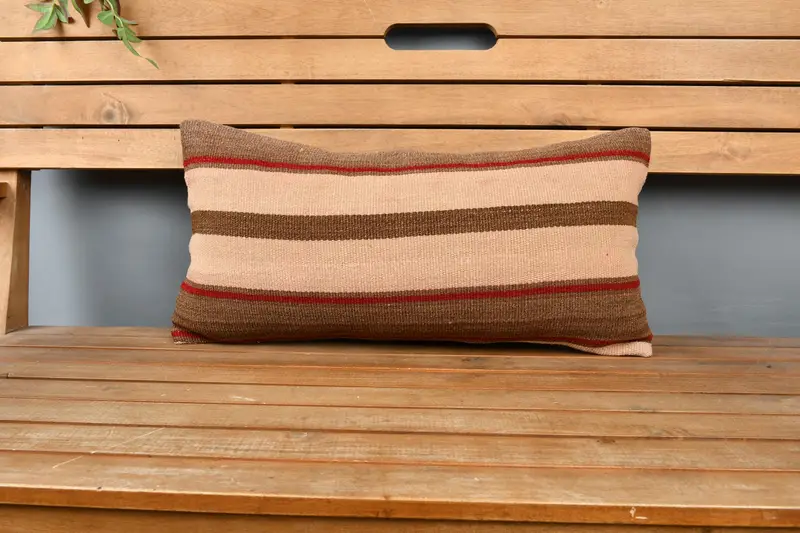 Turkish Kilim Pillow, Vintage Kilim Pillow, Pillow Cover, Handwoven Pillow Cover Cushion Case, 12x24 Beige Cushion Cover, Ethnical Kilim Rug Pillow - 6