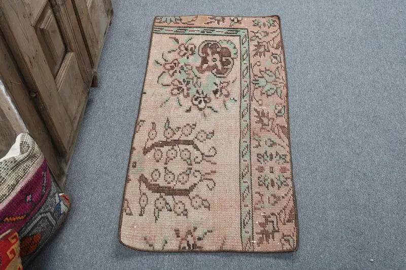 1.6x3.3 ft Vintage Oushak Halı, Kahverengi Türk Yün Halısı - 1