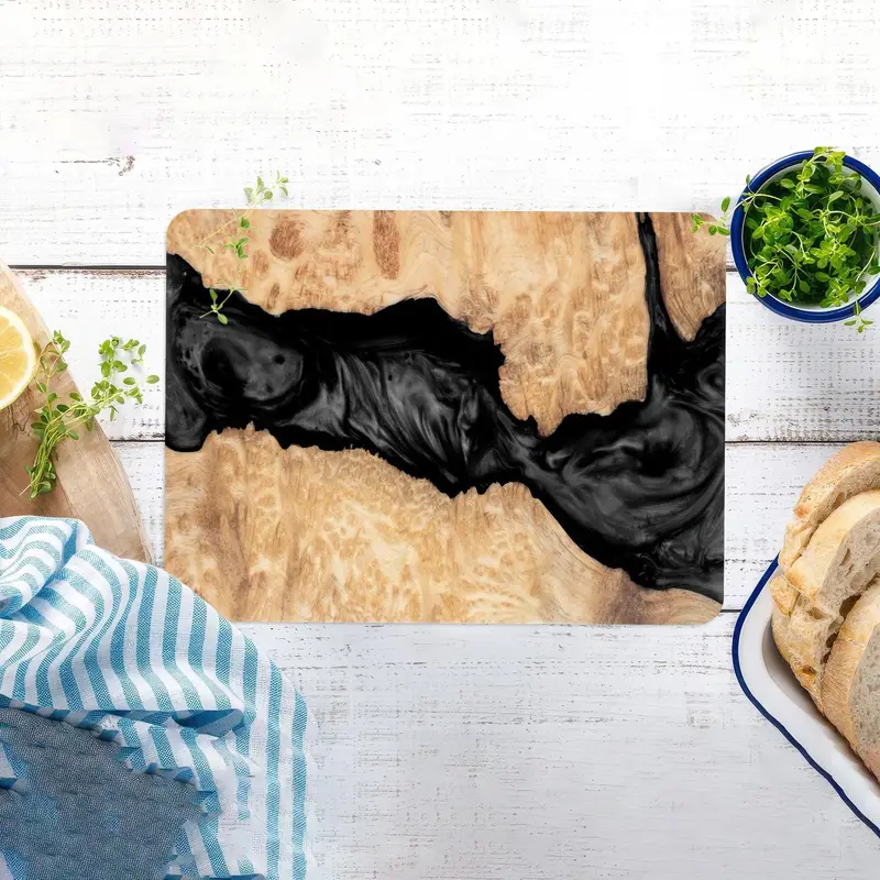 木目柄黒色樹脂注入ガラスまな板