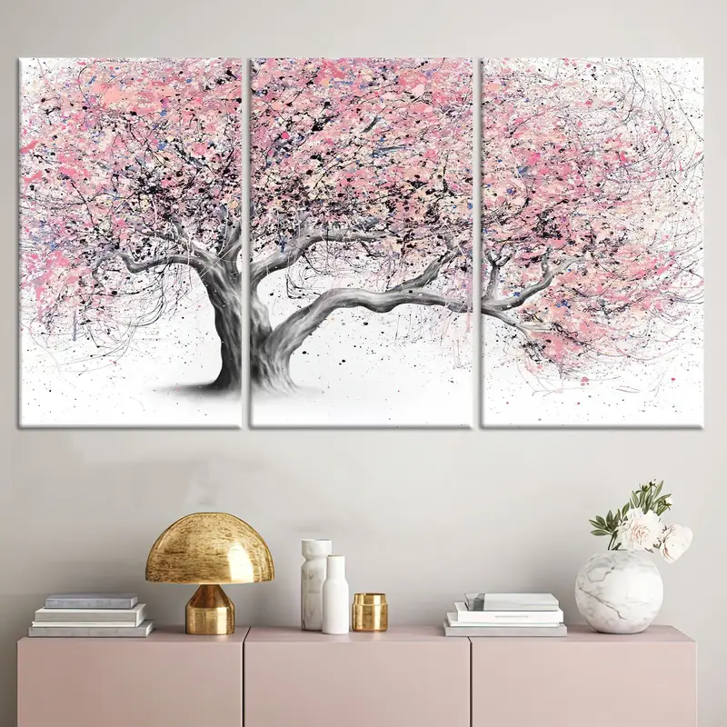 Zarif Pembe Ağaç Kanvas: Modern Soyut Sanatsal Reprodüksiyon