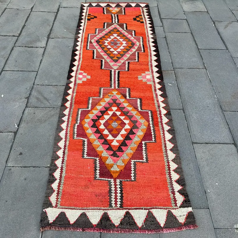 Orange Rug, 2,8x8,7 ft Bordered Design