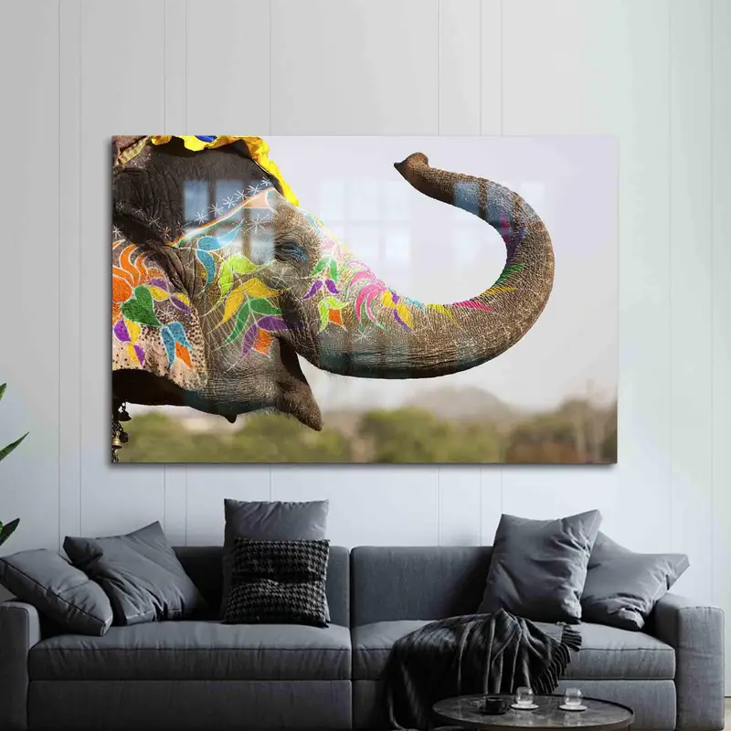 エレガントなプリントガラス：かわいいゾウのサファリエスニックテーマ