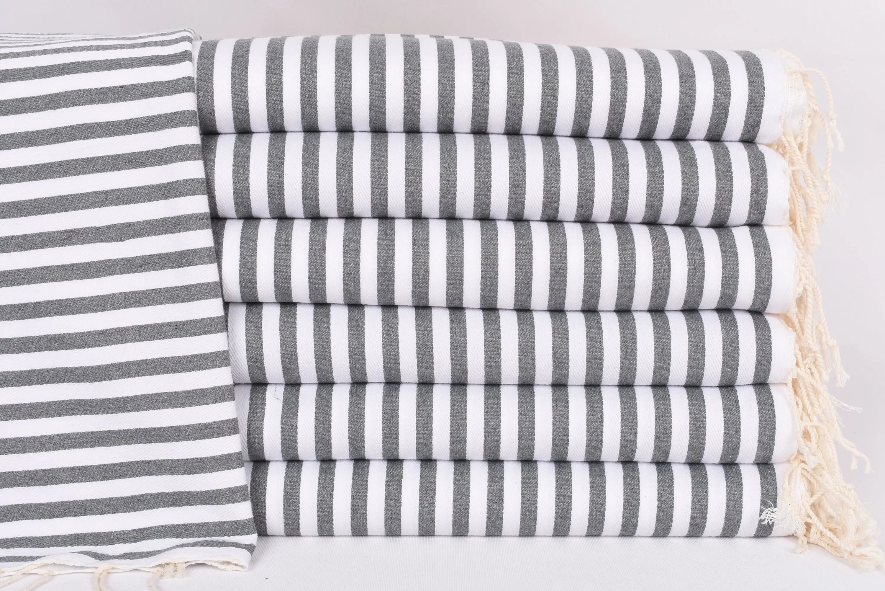 Best Friend Christmas Gift Monogram Hand Towel Gray Stripes, 40x18 Inches - 1