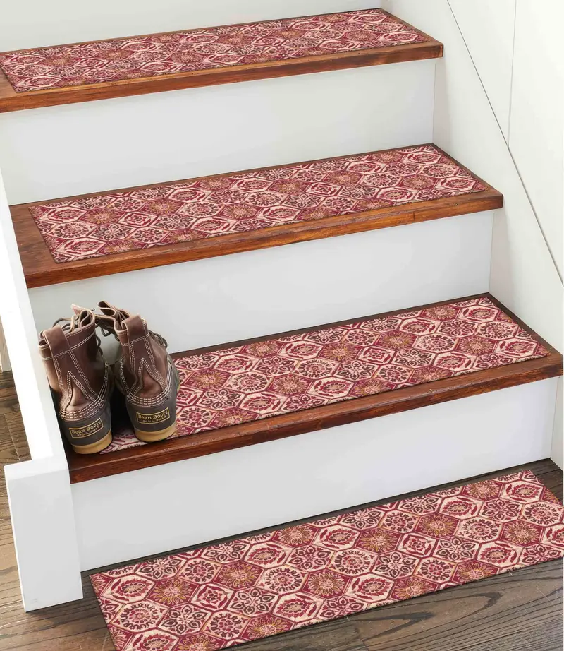 Red & Beige Floral Kilim Stair Rug, Bohemian Ethnic Design