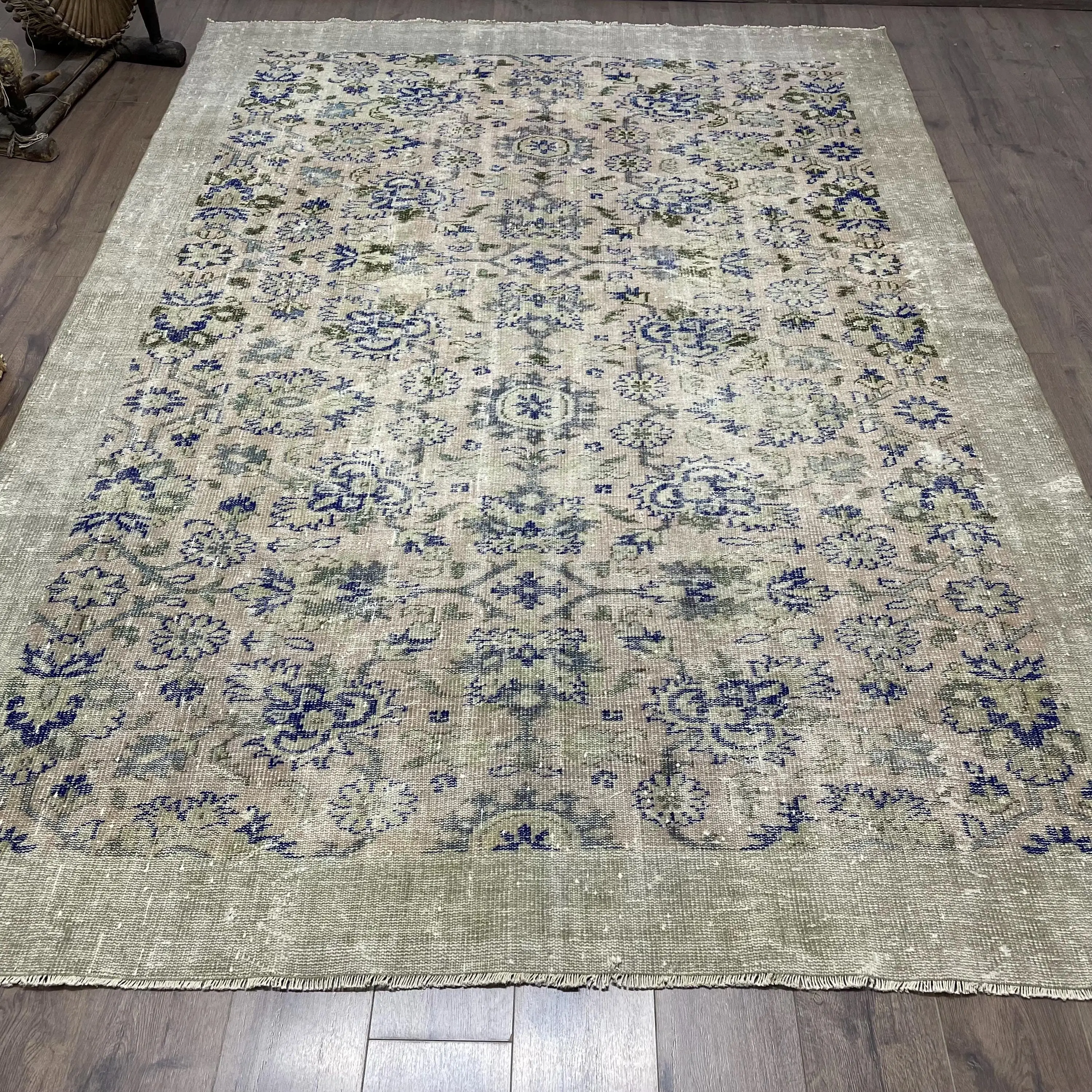 Turkish Vintage Oversize Rug 7.1x10 ft (215x304 cm), Blue Patchwork Rug - 1