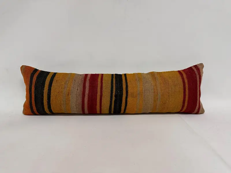 Antique Pillows, Accent Throw Cushion Cover, Cushion Cover, Kilim Pillow Cover, Vintage Kilim Throw Pillow, 12x43 Orange Cushion Cover - 1