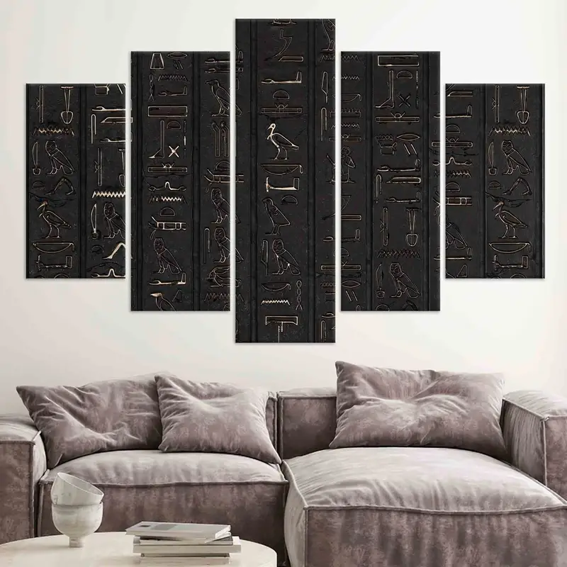 Leinwandwandkunst, Hieroglyphen, Hieroglyphenwandkunst, riesige Leinwand, alte ägyptische Wandkunst, schwarzes Dekor, Bürowandkunst, Schlafzimmer Wanddekoration, - 3
