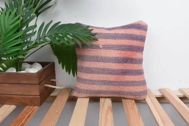 Pillow Cover, Ethnical Kilim Rug Pillow, 12x12 Pink Pillow Sham, Vintage Kilim Throw Pillow, Pillow for Sofa, Aesthetic Pillow Case, Nomadic Cushion - 1