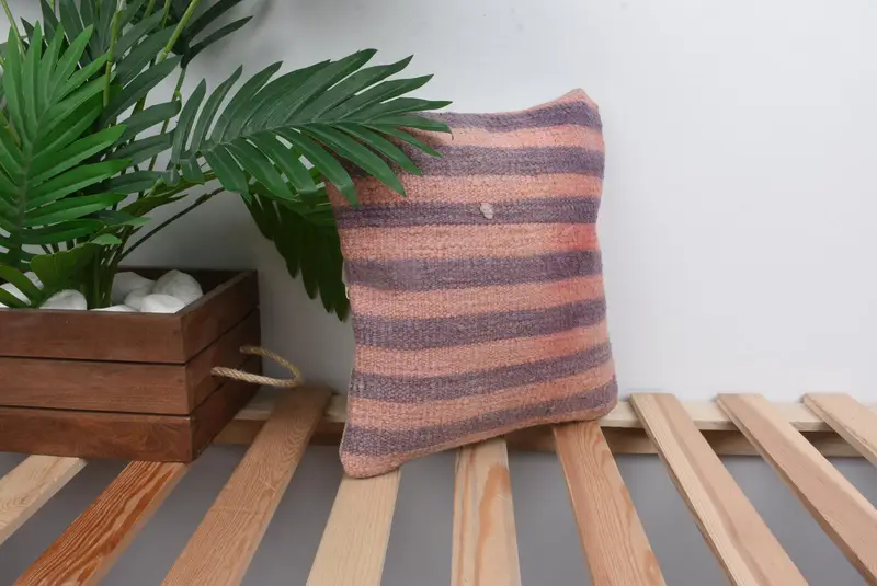Pillow Cover, Ethnical Kilim Rug Pillow, 12x12 Pink Pillow Sham, Vintage Kilim Throw Pillow, Pillow for Sofa, Aesthetic Pillow Case, Nomadic Cushion - 4
