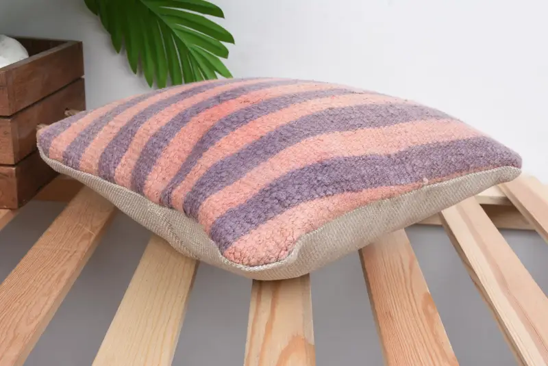 Pillow Cover, Ethnical Kilim Rug Pillow, 12x12 Pink Pillow Sham, Vintage Kilim Throw Pillow, Pillow for Sofa, Aesthetic Pillow Case, Nomadic Cushion - 6