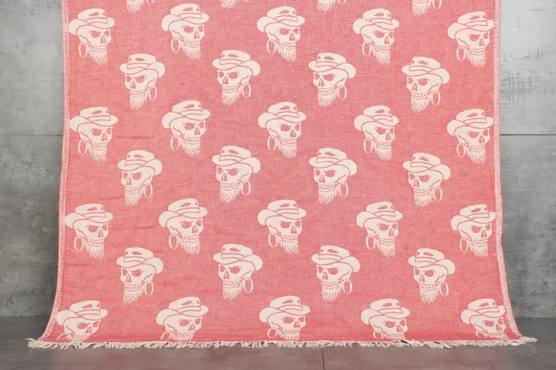 Bulk Red Skull Patterned Towel Beach Towel, Organic Cotton, 36x71 Inches
