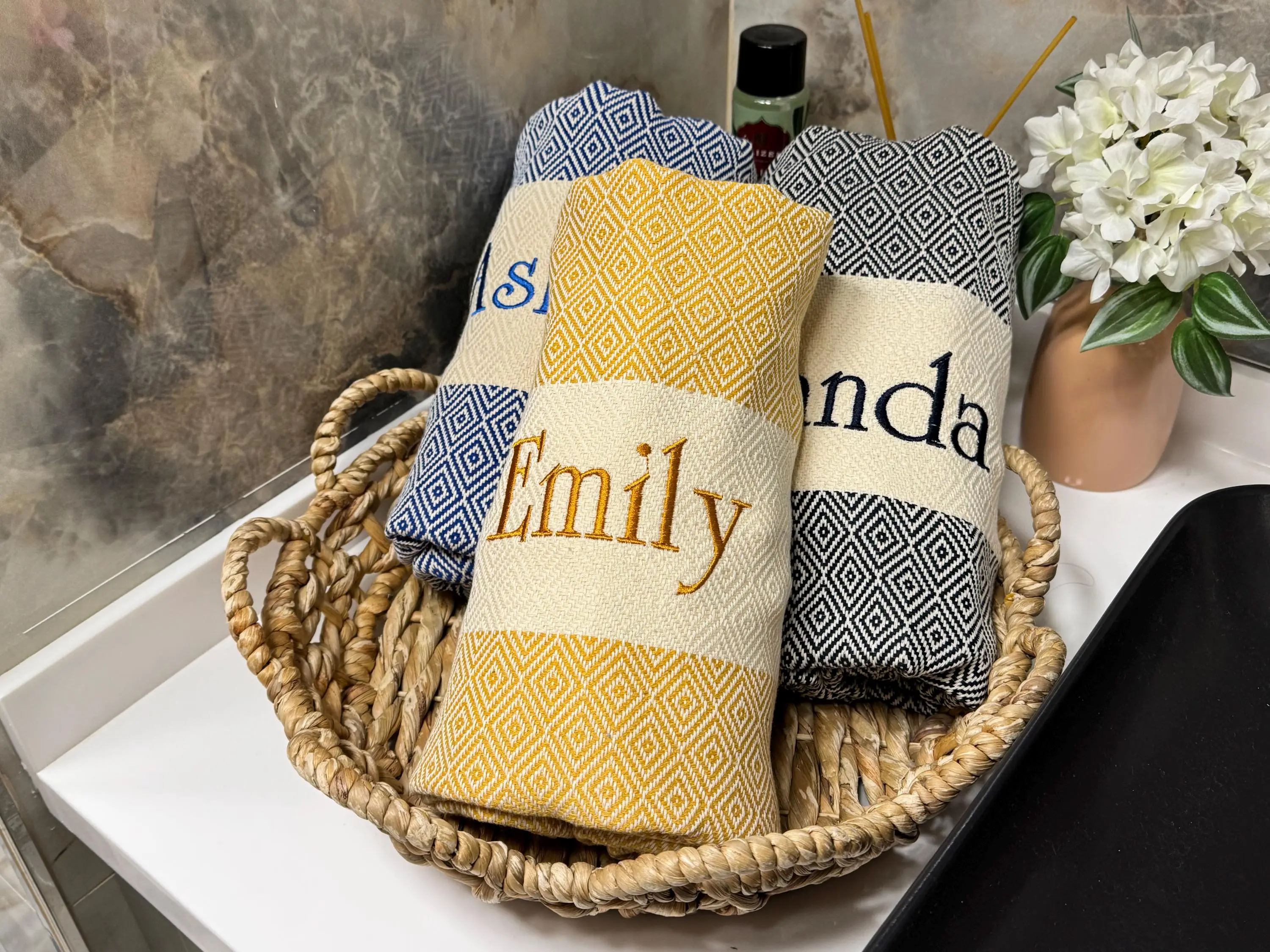 Personalized Turkish Cotton Beach Towel Handwoven Beige Peshtemal, 100x180 cm - 1