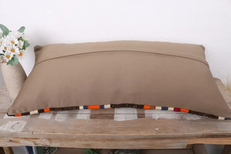Ottoman Cushion Cover, Gift Pillow, Throw Kilim Pillow, Handmade Throw Pillow, Pillow Case, Boho Pillow Sham Cover, 12x24 Brown Pillow Cover - 7