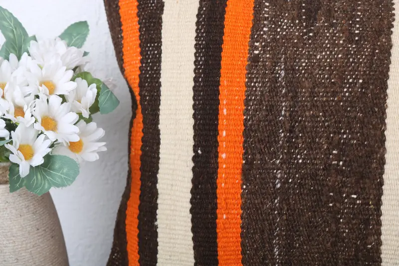 Ottoman Cushion Cover, Gift Pillow, Throw Kilim Pillow, Handmade Throw Pillow, Pillow Case, Boho Pillow Sham Cover, 12x24 Brown Pillow Cover - 3