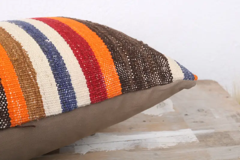 Ottoman Cushion Cover, Gift Pillow, Throw Kilim Pillow, Handmade Throw Pillow, Pillow Case, Boho Pillow Sham Cover, 12x24 Brown Pillow Cover - 6