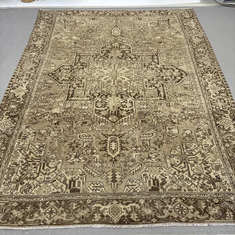 Vintage Oversize Rug 9.3x12.8 ft, Brown Abstract Turkish Wool Rug - 1