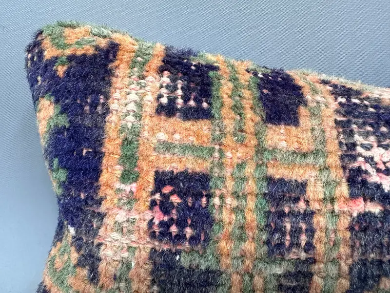 Pillow Sham, Kilim Cushion Sham, Boho Pillow Sham Cover, Ottoman Cushion, Pet Pillow Case, 8x16 Blue Cushion, Turkish Kilim Pillow - 5