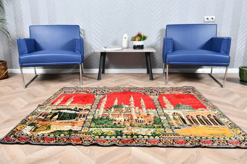Türkischer Vintage-Teppich, 4x5,2 ft Oushak-Teppich, rot-grüner Ombré-Teppich - 1