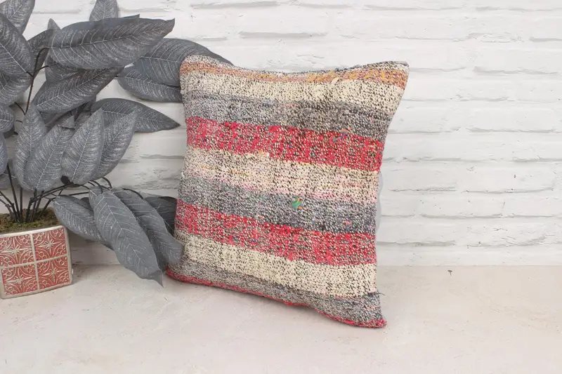 Cushion Case, 16x16 Red Cushion Cover, Neutral Cushion Case, Pillow for Sofa, Pastel Pillow, Kilim Cushion Sham, Gift Pillow, Boho Throw Pillow Sham - 4