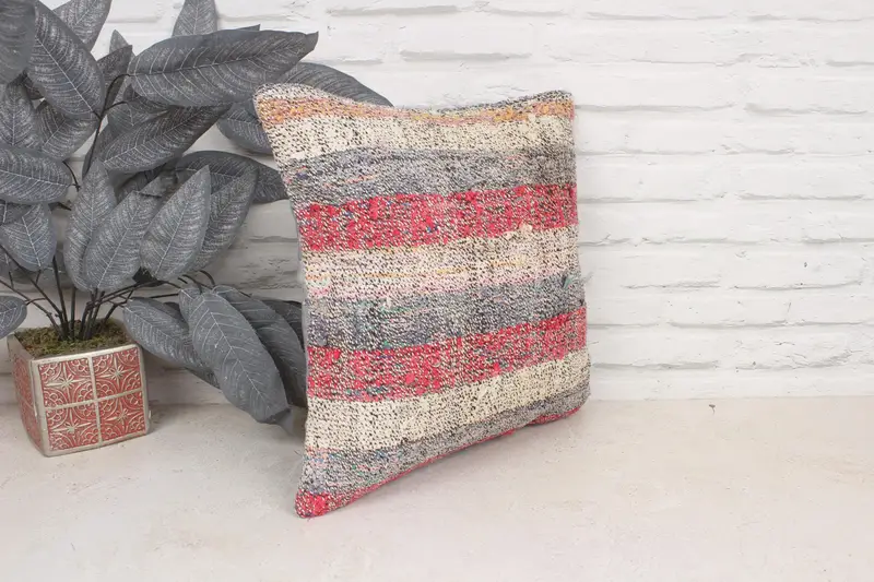 Cushion Case, 16x16 Red Cushion Cover, Neutral Cushion Case, Pillow for Sofa, Pastel Pillow, Kilim Cushion Sham, Gift Pillow, Boho Throw Pillow Sham - 3