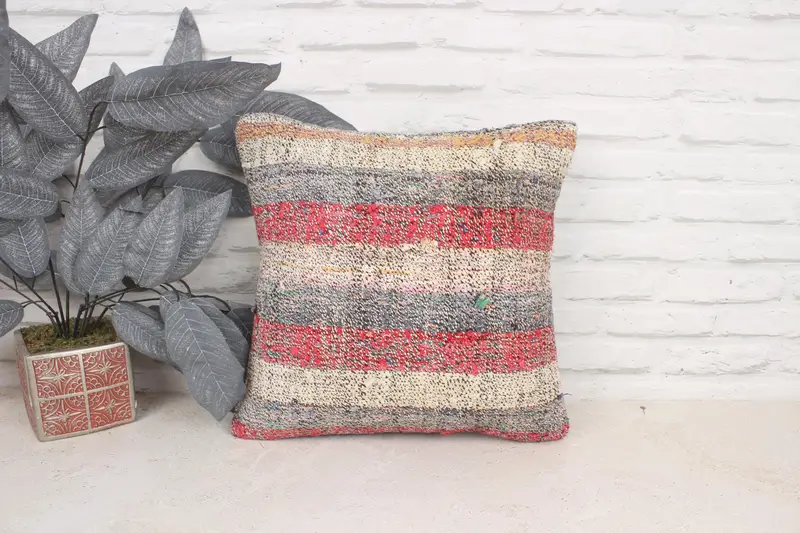 Cushion Case, 16x16 Red Cushion Cover, Neutral Cushion Case, Pillow for Sofa, Pastel Pillow, Kilim Cushion Sham, Gift Pillow, Boho Throw Pillow Sham - 1