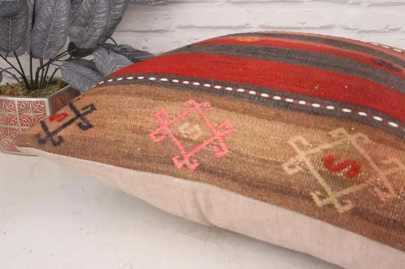 Boho Pillow, Turkish Kilim Pillow, Ikat Pillow Sham, Oriental Cushion Cover, 20x20 Red Cushion, Pillow Cover, Kilim Pillow, Sofa Cushion - 6