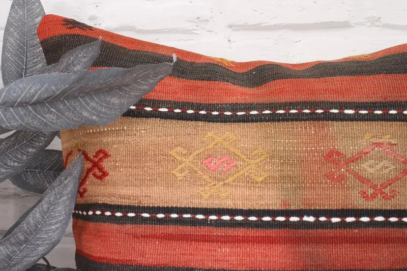 Boho Pillow, Turkish Kilim Pillow, Ikat Pillow Sham, Oriental Cushion Cover, 20x20 Red Cushion, Pillow Cover, Kilim Pillow, Sofa Cushion - 2