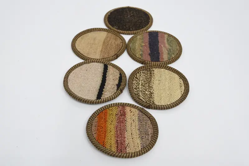 Beige and Brown Striped Coaster, Unique Rustic Circle Pad