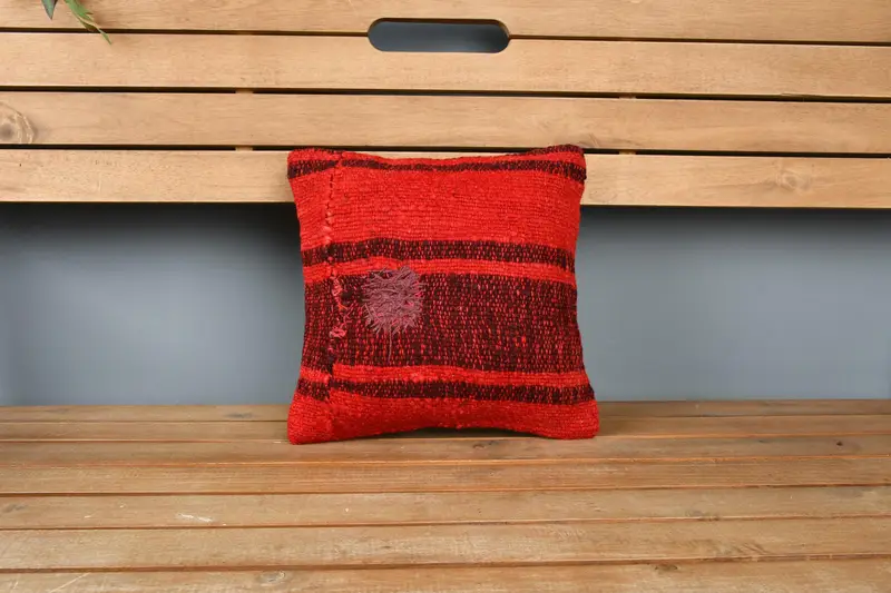 12x12 Red Cushion Cover, Gift Pillow, Kilim Rug Cushion, Pillow Cover, Handmade Kilim Cushion, Boho Throw Cushion Case, Vintage Kilim Throw Pillow - 6
