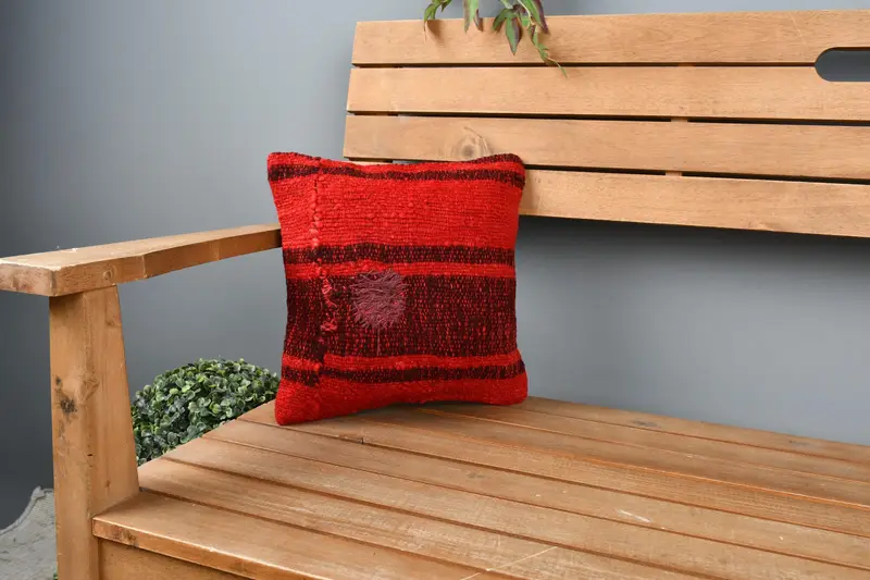 12x12 Red Cushion Cover, Gift Pillow, Kilim Rug Cushion, Pillow Cover, Handmade Kilim Cushion, Boho Throw Cushion Case, Vintage Kilim Throw Pillow - 1