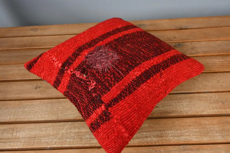 12x12 Red Cushion Cover, Gift Pillow, Kilim Rug Cushion, Pillow Cover, Handmade Kilim Cushion, Boho Throw Cushion Case, Vintage Kilim Throw Pillow - 2