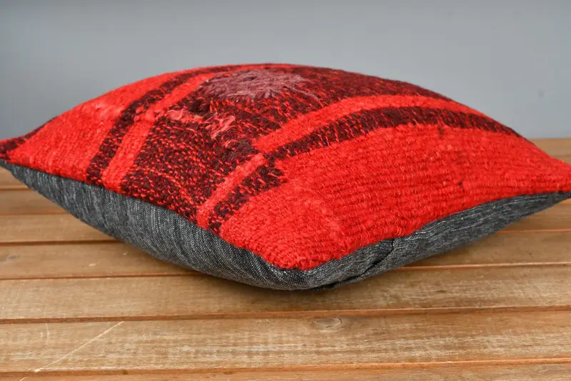 12x12 Red Cushion Cover, Gift Pillow, Kilim Rug Cushion, Pillow Cover, Handmade Kilim Cushion, Boho Throw Cushion Case, Vintage Kilim Throw Pillow - 4