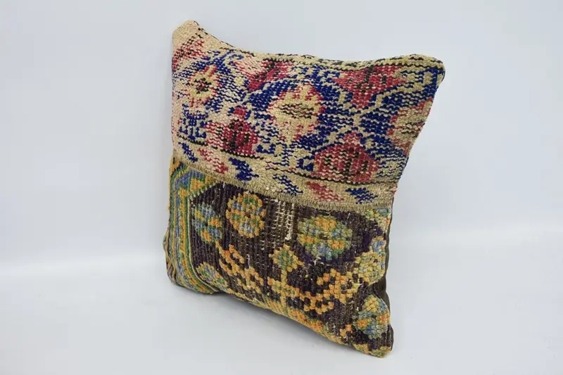 Kilim Pillow, Boho Pillow Sham Cover, Handmade Kilim Cushion, Boho Throw Pillow Cover, Cushion Cover, 16x16 Orange Cushion - 4