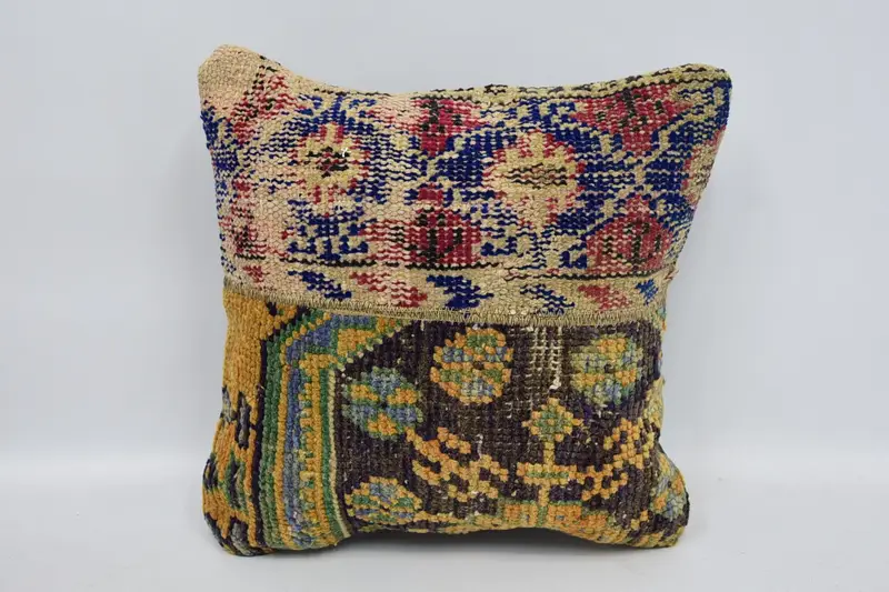 Kilim Pillow, Boho Pillow Sham Cover, Handmade Kilim Cushion, Boho Throw Pillow Cover, Cushion Cover, 16x16 Orange Cushion - 1