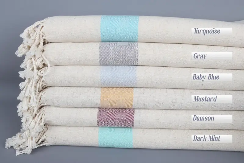 Personalized Lightweight Striped Bath Towel, Beige, Linen, 36x71 Inches