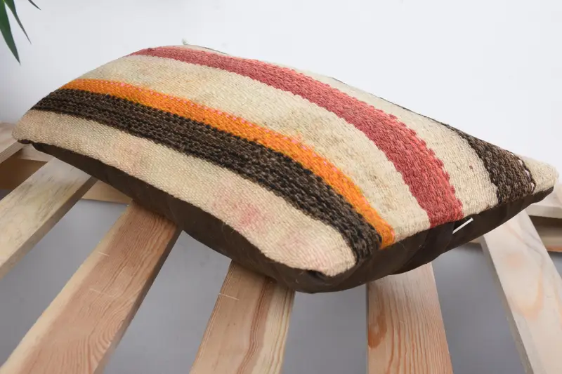 Turkish Kilim Pillow, Ikat Cushion Case, Cushion, Bolster Pillow Sham, 8x16 Red Pillow Sham, Handmade Kilim Cushion, Vintage Pillow - 6