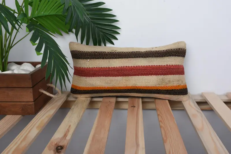 Turkish Kilim Pillow, Ikat Cushion Case, Cushion, Bolster Pillow Sham, 8x16 Red Pillow Sham, Handmade Kilim Cushion, Vintage Pillow - 1