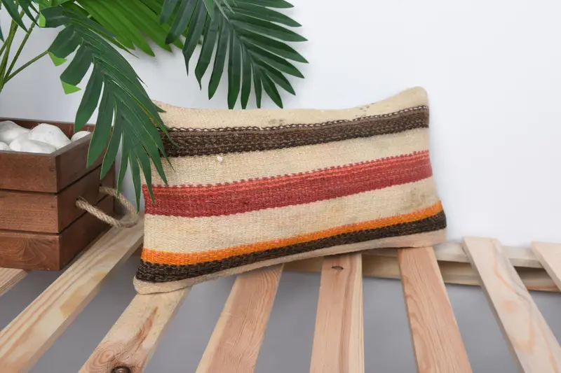 Turkish Kilim Pillow, Ikat Cushion Case, Cushion, Bolster Pillow Sham, 8x16 Red Pillow Sham, Handmade Kilim Cushion, Vintage Pillow - 4