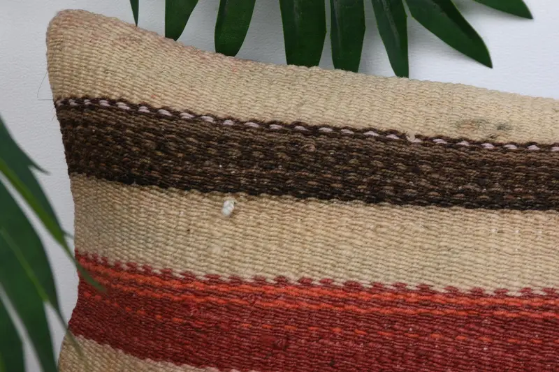 Turkish Kilim Pillow, Ikat Cushion Case, Cushion, Bolster Pillow Sham, 8x16 Red Pillow Sham, Handmade Kilim Cushion, Vintage Pillow - 2