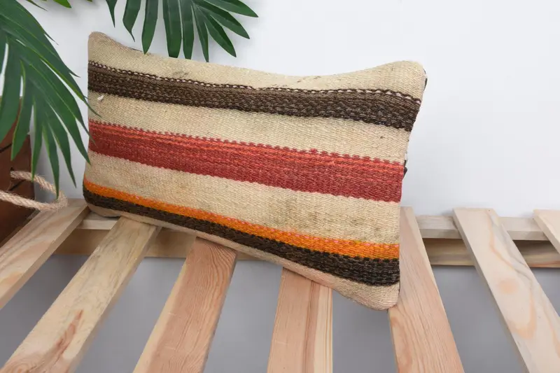 Turkish Kilim Pillow, Ikat Cushion Case, Cushion, Bolster Pillow Sham, 8x16 Red Pillow Sham, Handmade Kilim Cushion, Vintage Pillow - 5