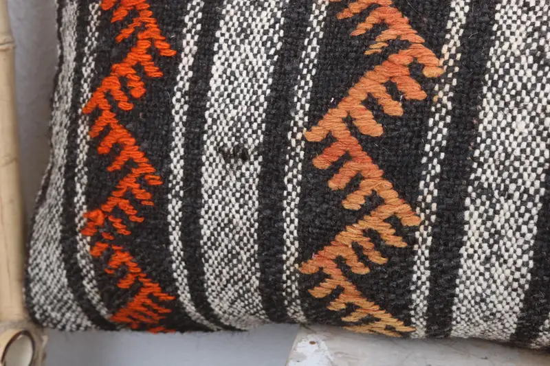 Turkish Kilim Pillow, 12x48 Orange Pillow Sham, Pillow Case, Handmade Kilim Cushion, Decorative Pillow Cover, Antique Pillows, Sofa Bolster Pillow - 3