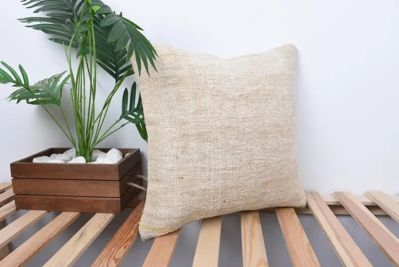 18x18 Beige Cushion, Car Pillow Sham, Pillow for Sofa, Indoor Cushion, Pattern Throw Cushion, Cushion Case, Gift Pillow, Turkish Kilim Pillow - 4