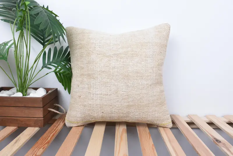 18x18 Beige Cushion, Car Pillow Sham, Pillow for Sofa, Indoor Cushion, Pattern Throw Cushion, Cushion Case, Gift Pillow, Turkish Kilim Pillow - 1