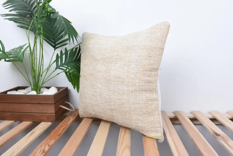18x18 Beige Cushion, Car Pillow Sham, Pillow for Sofa, Indoor Cushion, Pattern Throw Cushion, Cushion Case, Gift Pillow, Turkish Kilim Pillow - 5