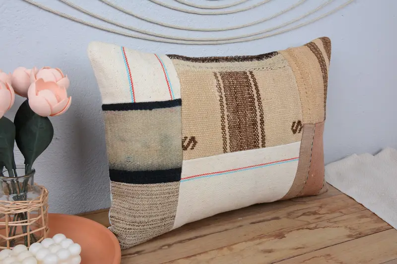 Bed Pillow, 16x24 Beige Pillow Cover, Vintage Pillow, Cushion, Vintage Kilim Pillow, Vintage Kilim Throw Pillow, Customized Pillow Cover - 1
