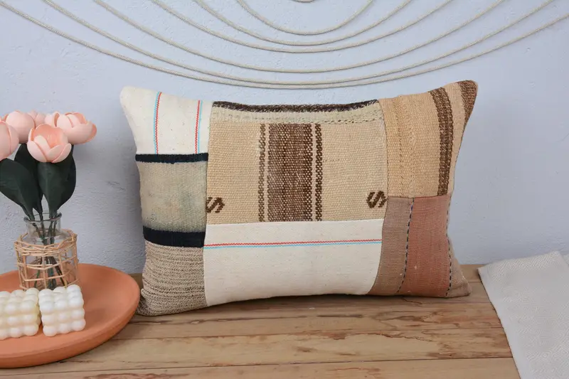 Bed Pillow, 16x24 Beige Pillow Cover, Vintage Pillow, Cushion, Vintage Kilim Pillow, Vintage Kilim Throw Pillow, Customized Pillow Cover - 2