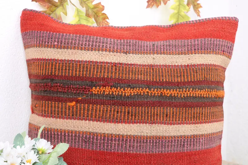 Cushion, Indoor Cushion, Throw Kilim Pillow, 18x18 Purple Pillow Cover, Interior Designer Pillow, Vintage Kilim Throw Pillow, Bed Cushion Cover - 5